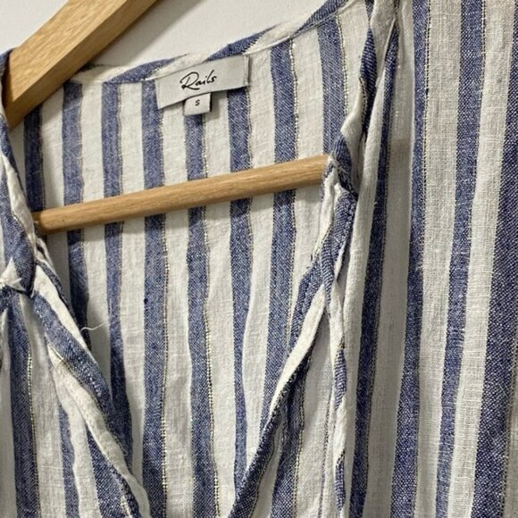 Rails Ashlyn Rio Stripe Top White with Blue Lines Size S — Linen Blend - Picture 6 of 9